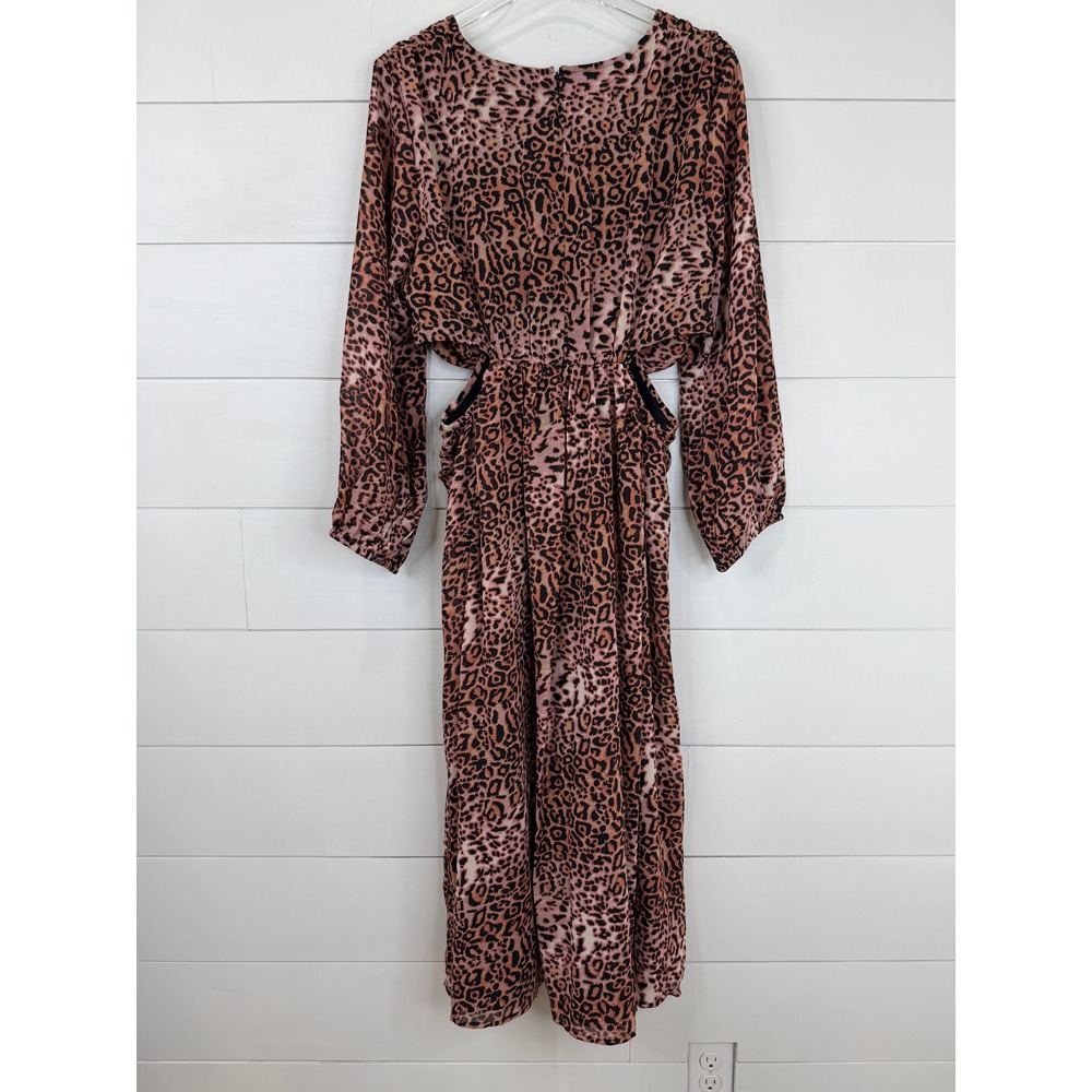 NWT Anthropologie Ranna Gill Leopard Cut Out Twist Midi Dress Brown L - Picture 7 of 10